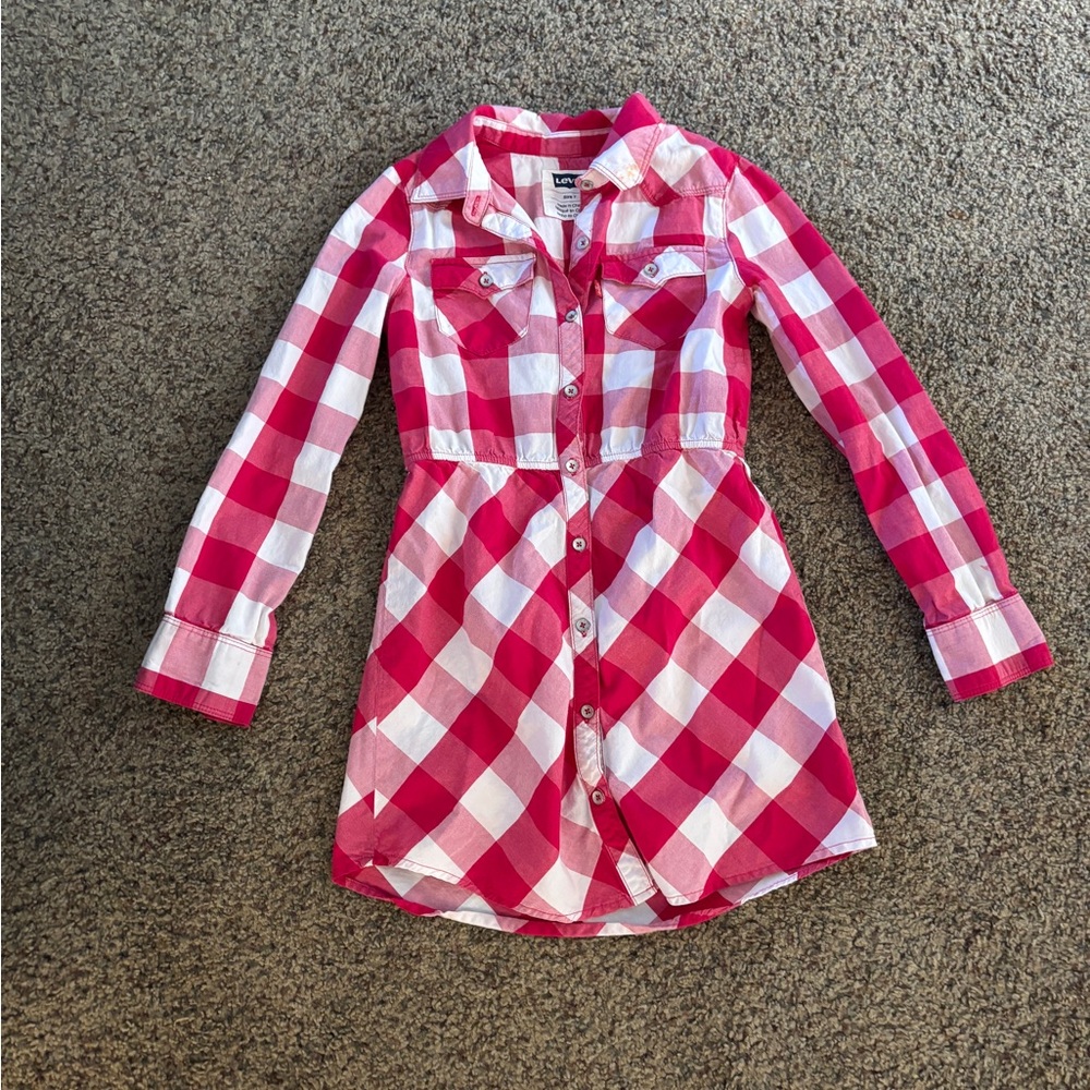 Kids Levi’s Red and White Checkered Shirt Dress